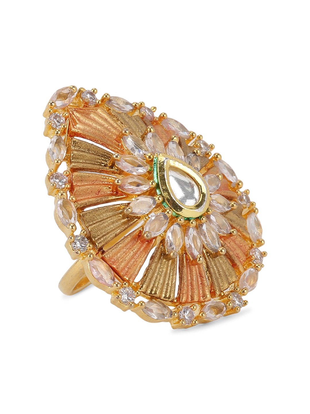 

Bhana Fashion Gold-plated American Diamond Kundan Finger Ring