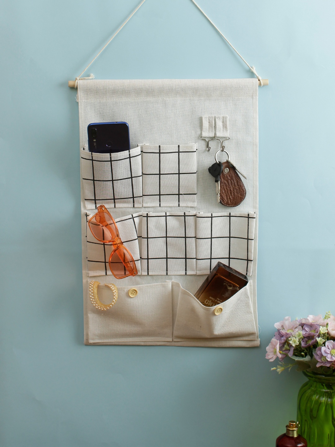 

Cortina White & Black Checked Multi-Utility Wall Hanging Organiser