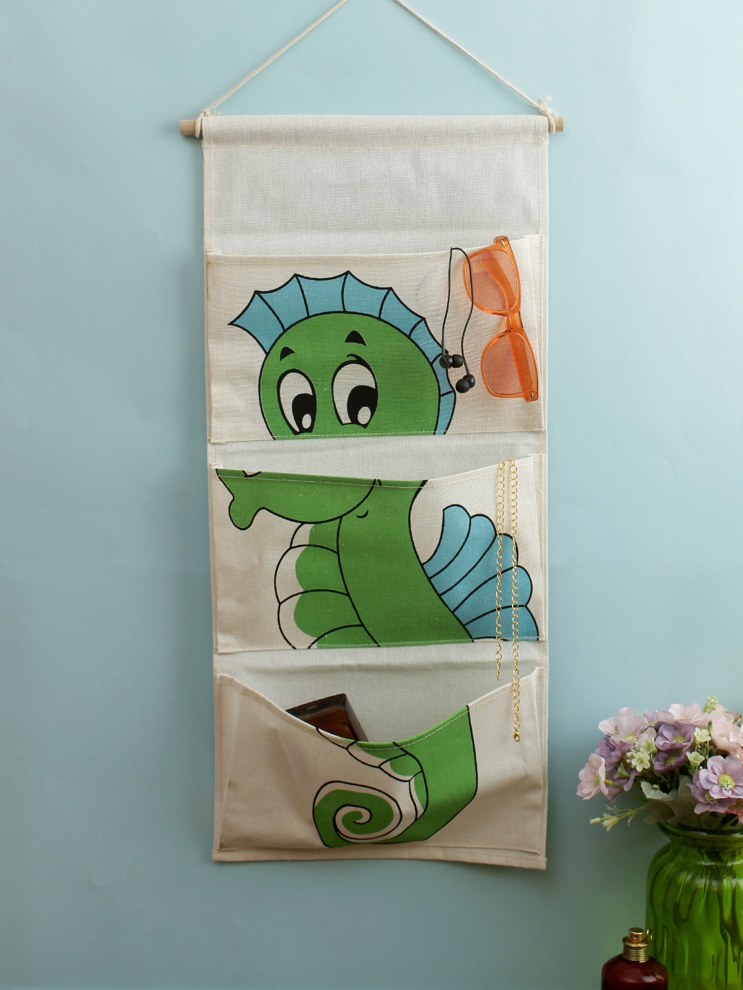 

Cortina White & Green Printed Multi-Utility Wall Hanging Organiser