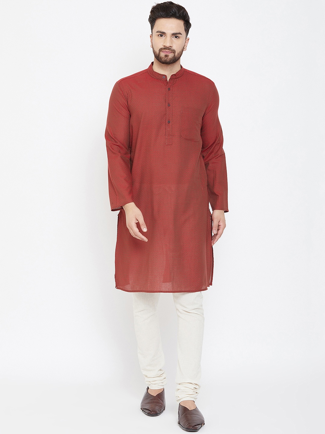 

even Men Brown Woven Design Straight Kurta