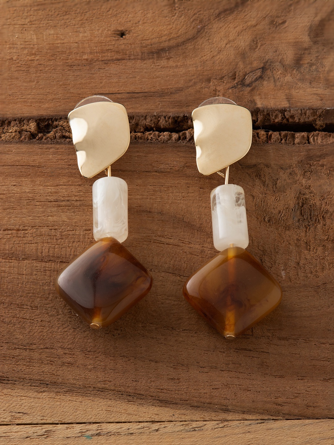 

E2O Beige & Brown Contemporary Drop Earrings