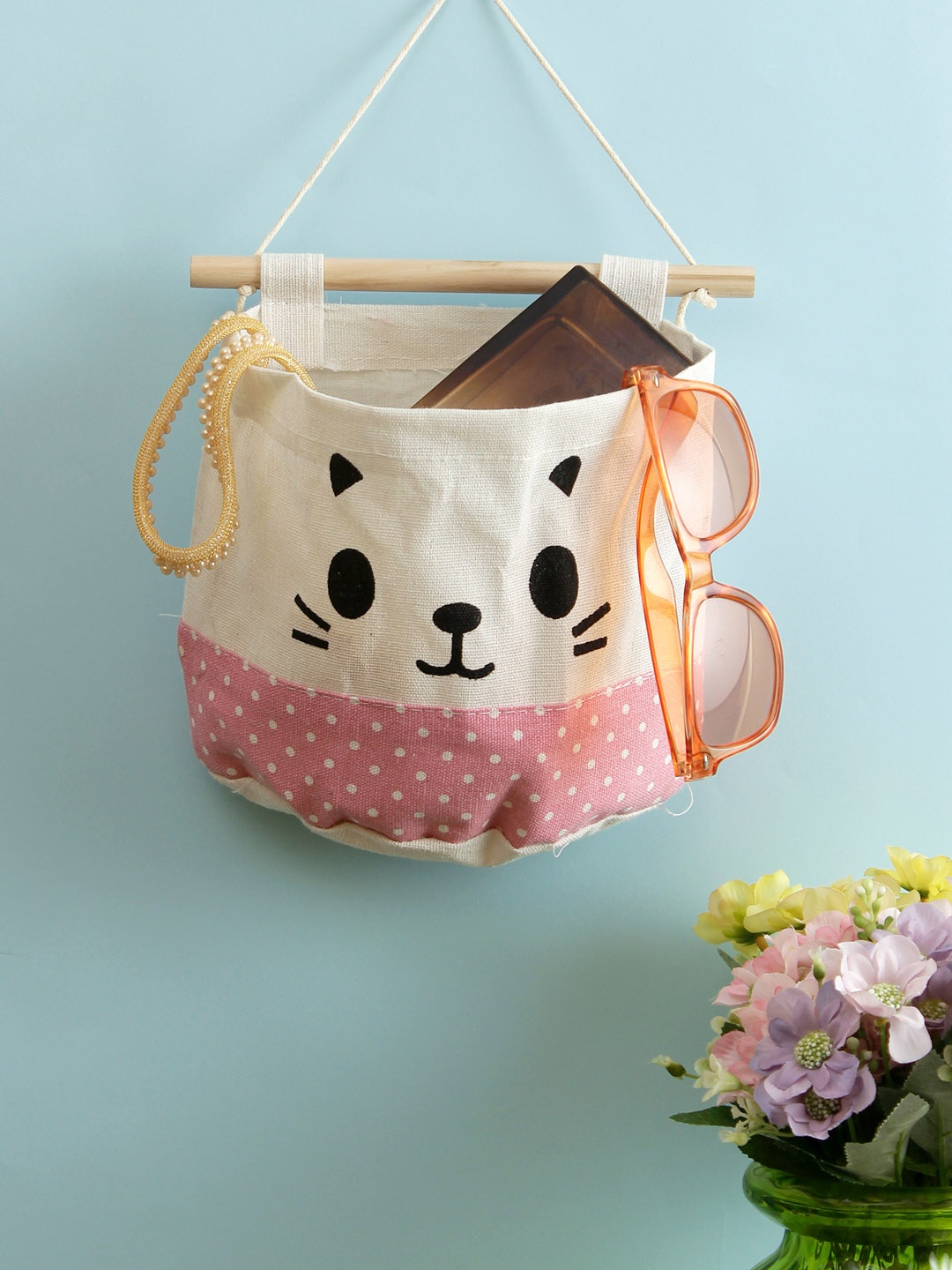 

Cortina White & Pink Printed Multi-Utility Wall Hanging Organiser