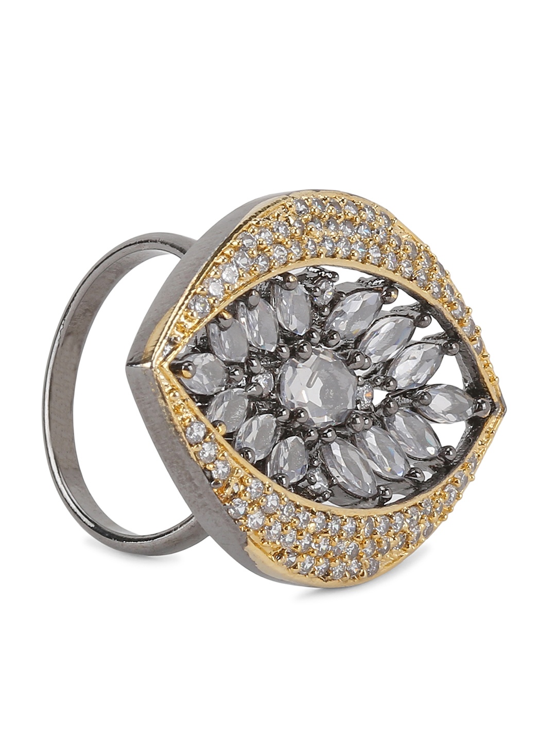 

Bhana Fashion Silver-Plated & Gold-Toned AD-Studded Handcrafted Finger Ring