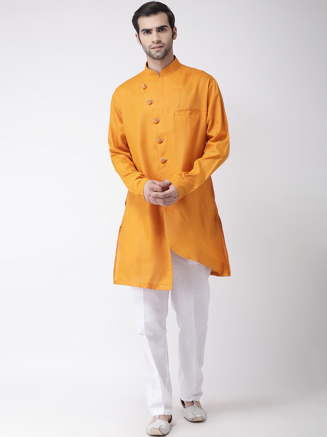 

SG LEMAN Men Yellow & White Solid Kurta with Trousers