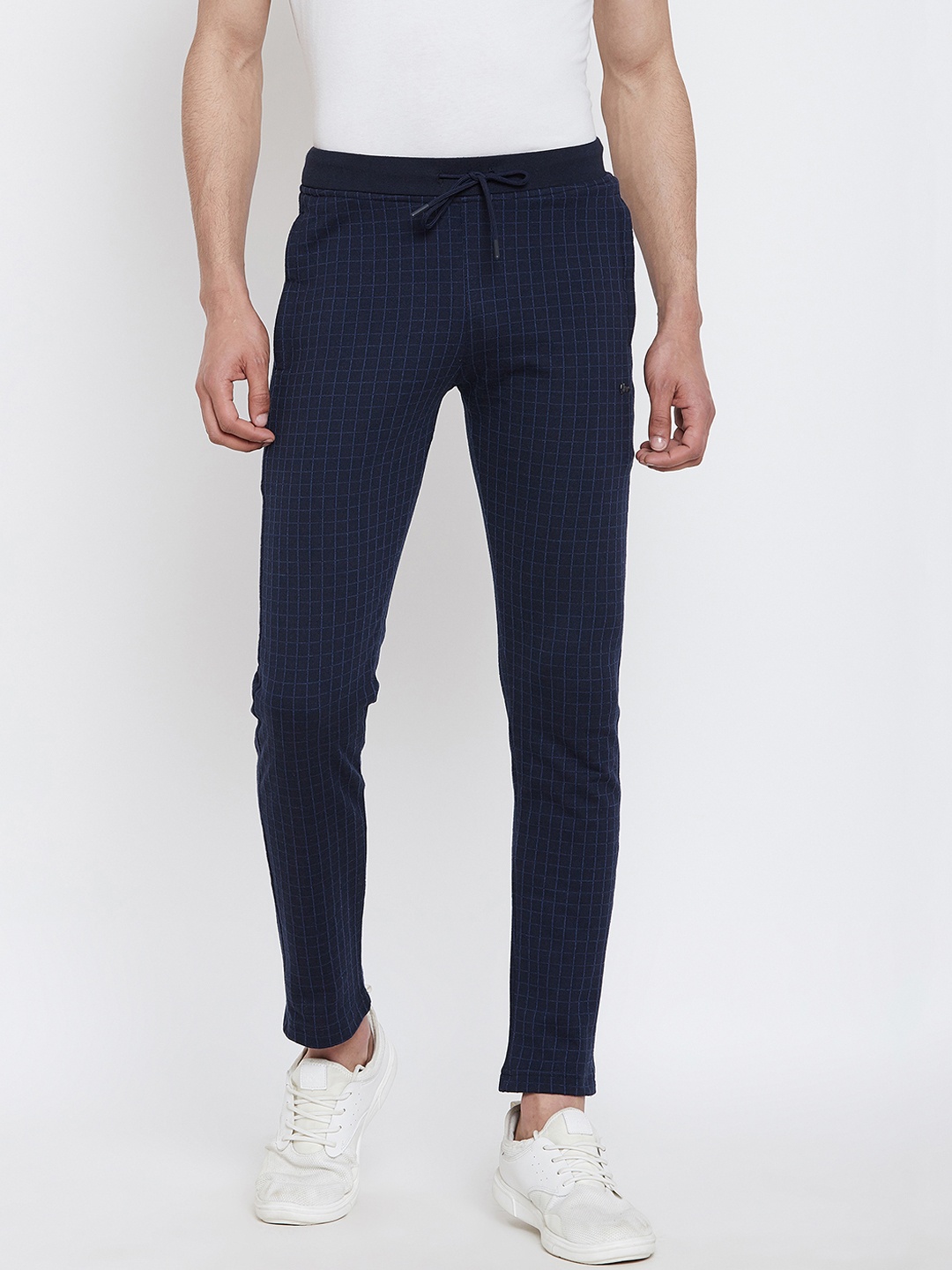 

Okane Men Navy Blue Checked Slim-Fit Track Pants