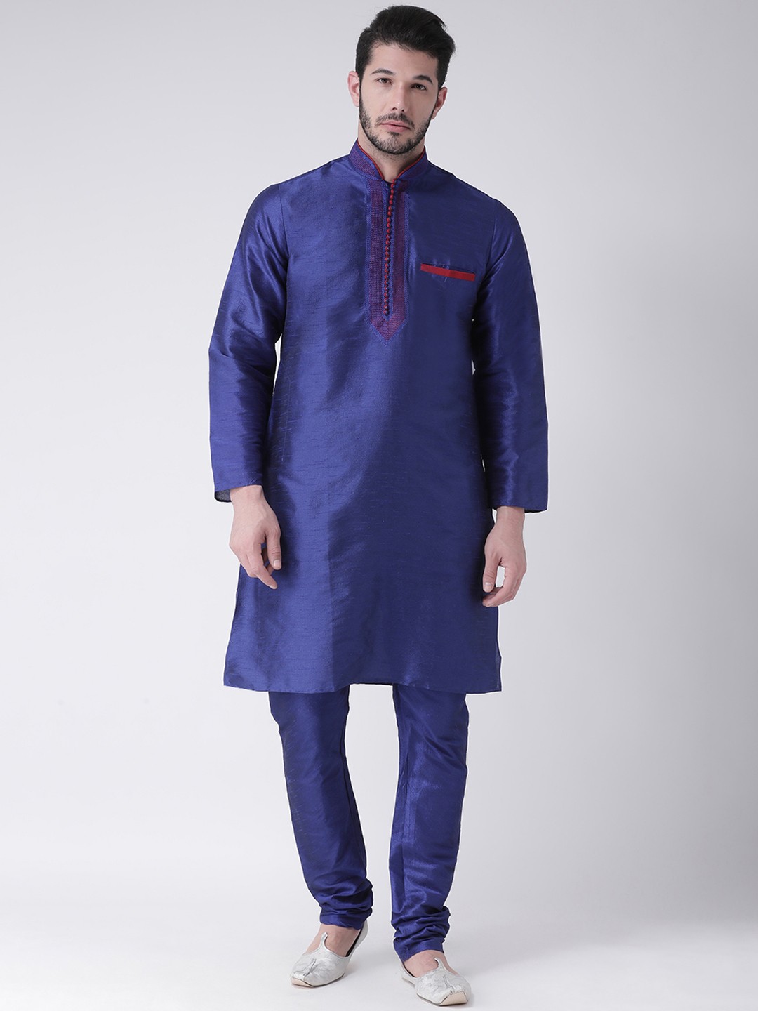 

SG LEMAN Men Blue Embroidered Kurta with Churidar
