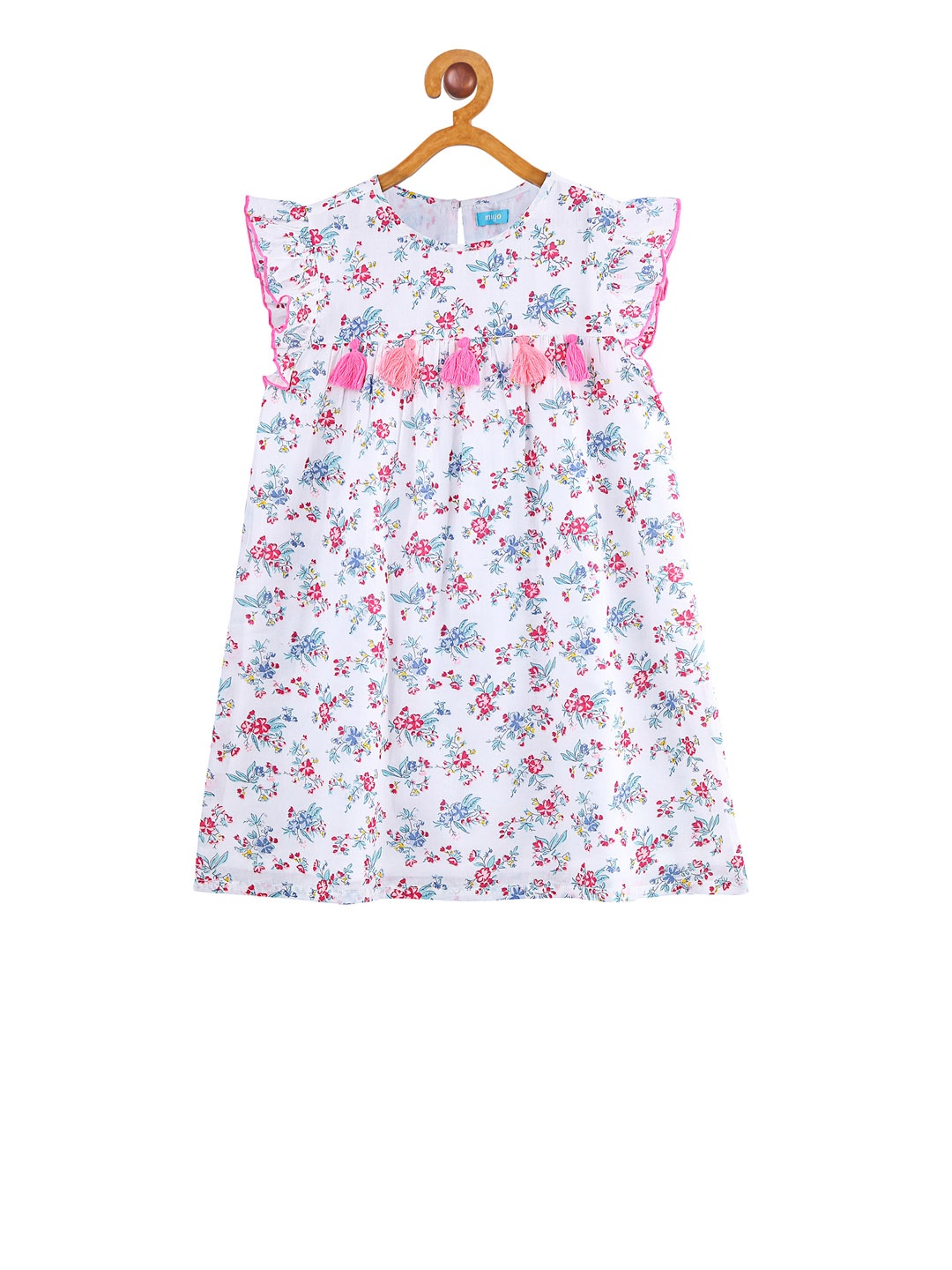 

Miyo Girls White & Pink Printed A-Line Dress