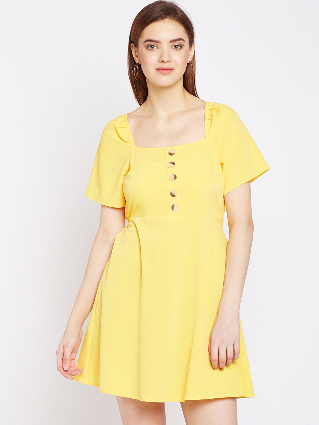 

Oxolloxo Women Yellow Solid Fit and Flare Dress