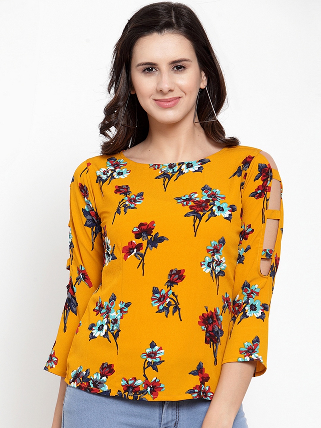 

klauressa Women Mustard Yellow & Red Printed Top