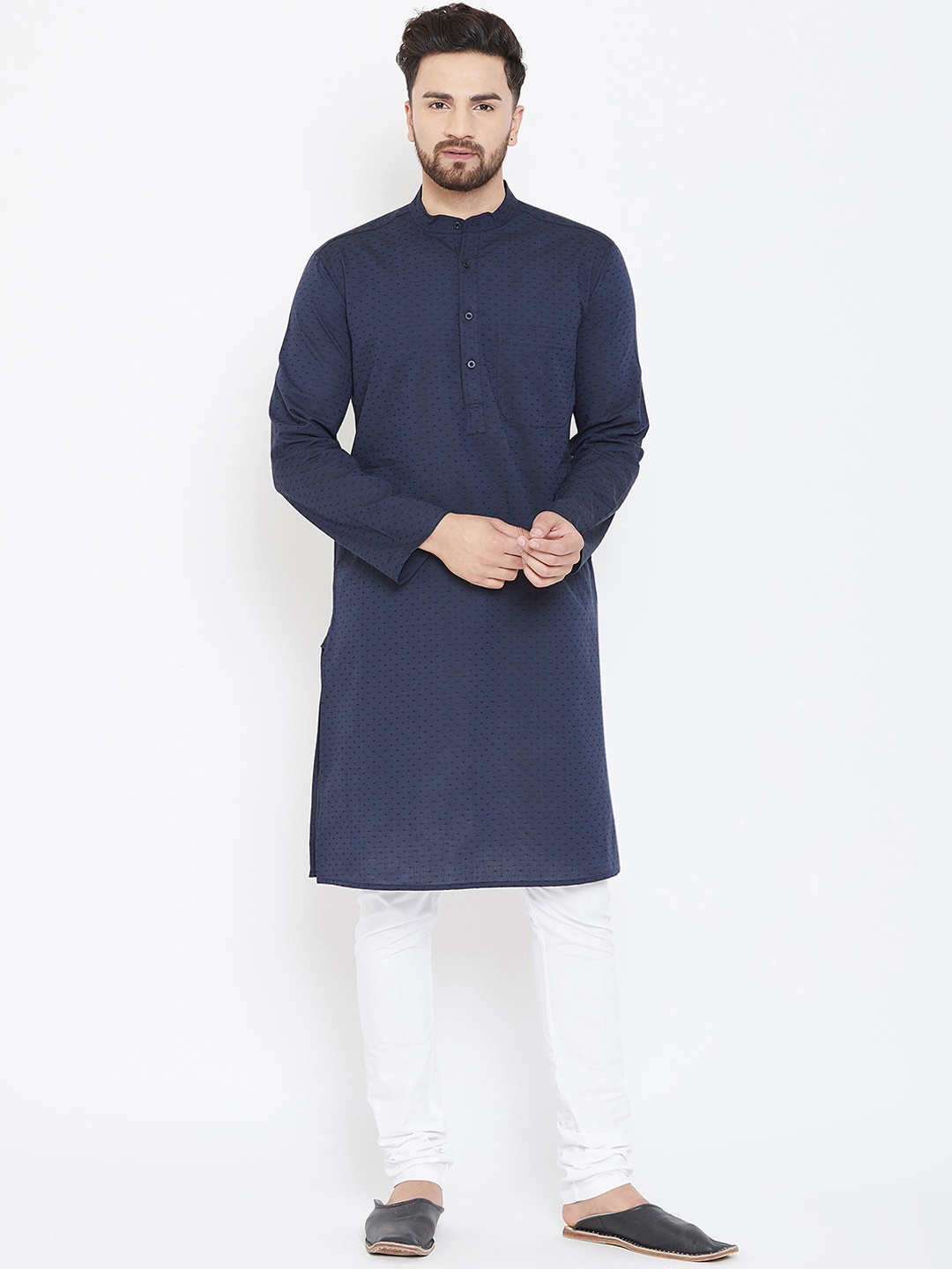 even Men Blue Woven Design Straight Kurta