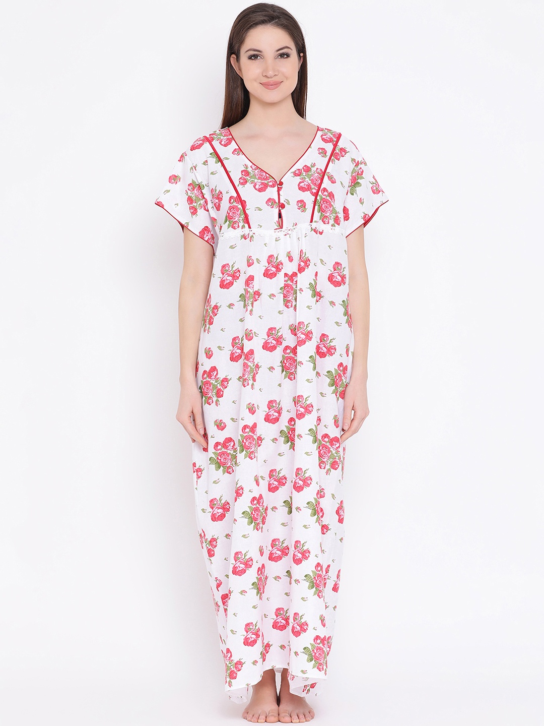 

Clovia Women White & Red Printed Nightdress