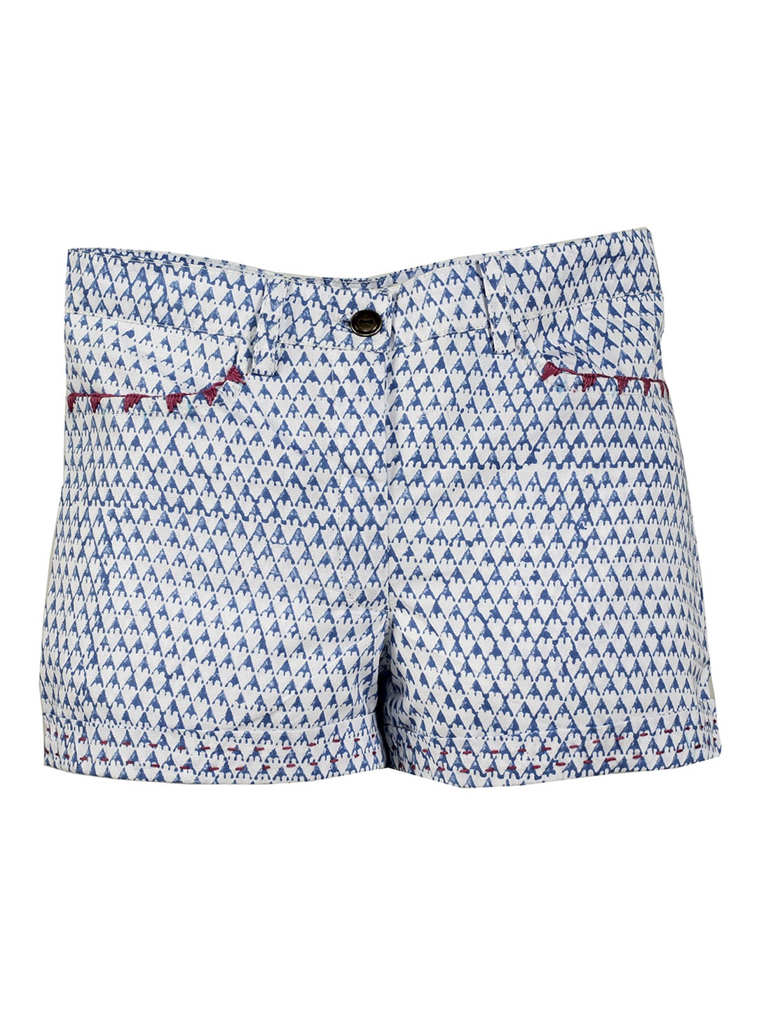 

My Little Lambs Girls White & Blue Printed Regular Fit Regular Shorts