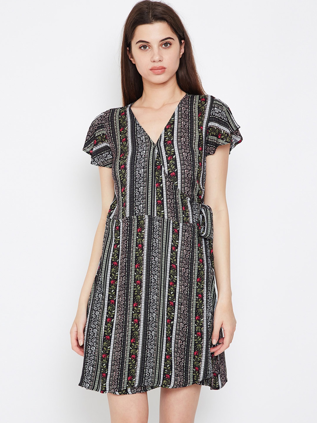 

Oxolloxo Women Multicoloured Printed Fit and Flare Dress, Multi