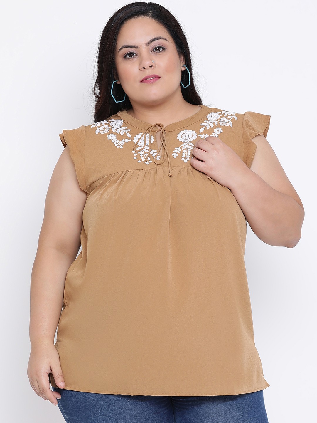 

Oxolloxo Women Brown Embroidered Top
