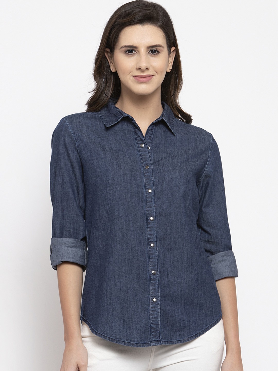 

Gipsy Women Navy Blue Regular Fit Solid Casual Shirt