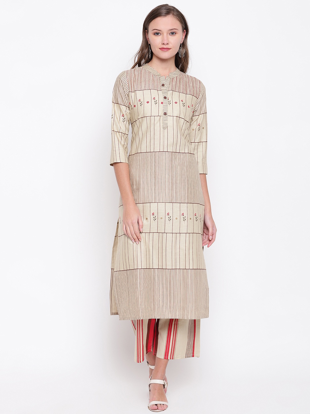 

Vbuyz Women Beige Printed Regular Kurta with Palazzos