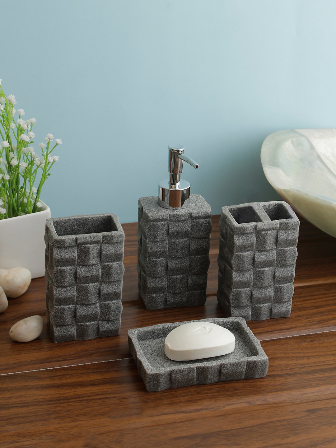 

Cortina Grey Textured Resin Bathroom Accessories