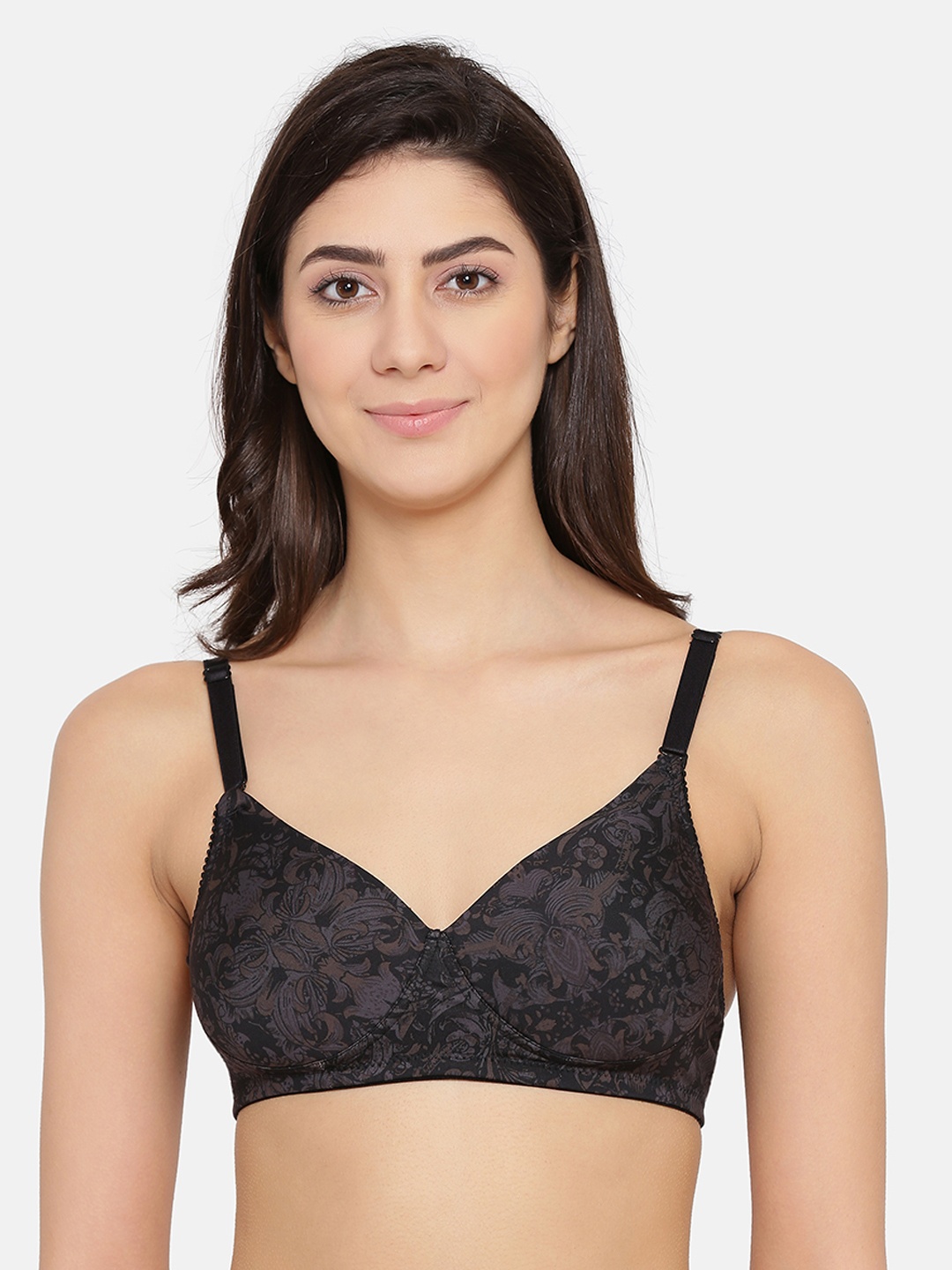 

Clovia Black Printed Non-Wired Lightly Padded T-shirt Bra