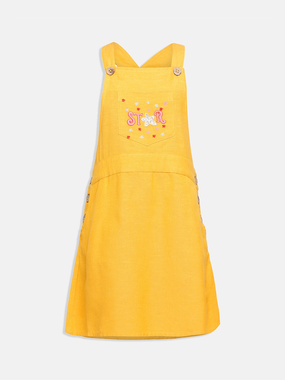 

Oxolloxo Girls Yellow Printed Pinafore Dress