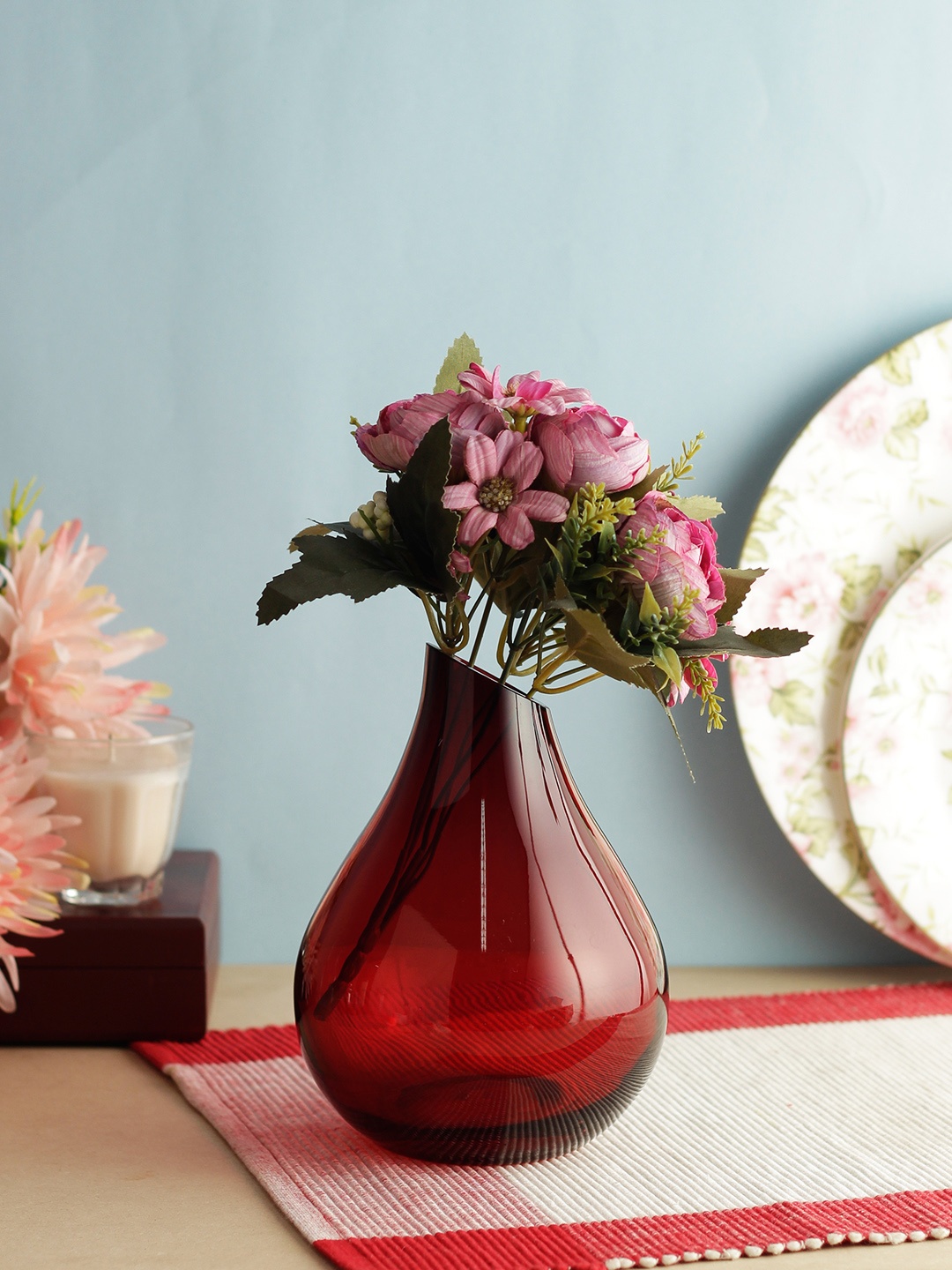 INCRIZMA Maroon Solid Glass Flower Vase