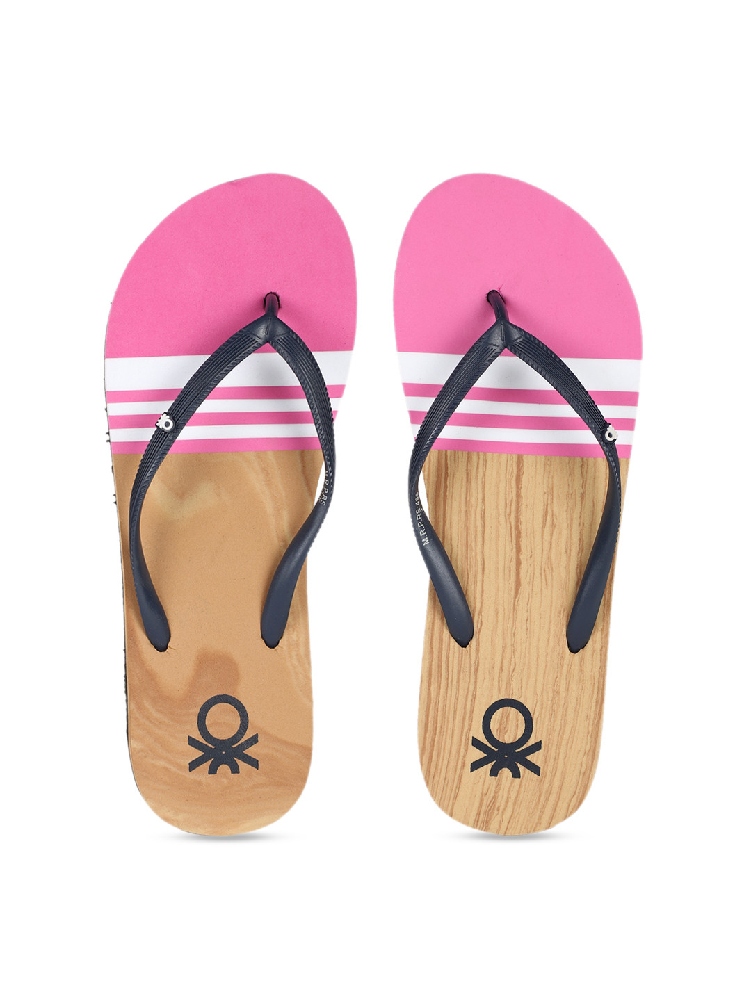 

United Colors of Benetton Women Black & Pink Colourblocked Thong Flip-Flops