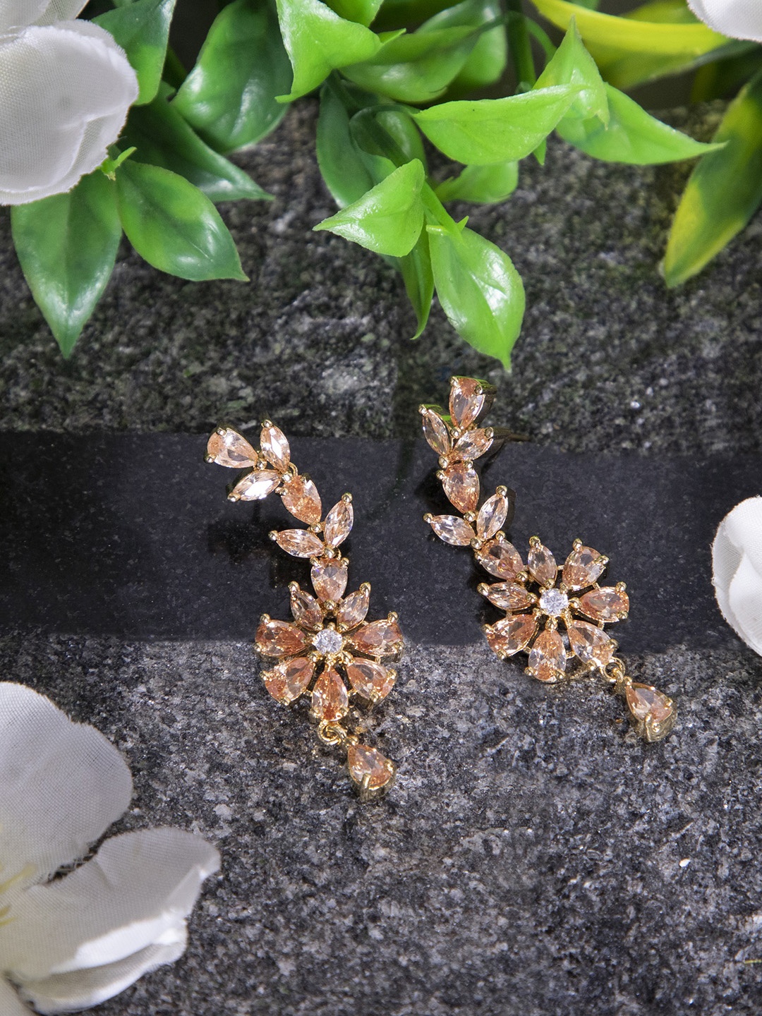 

Bhana Fashion Gold-Plated & Orange Floral Jadau Drop Earrings