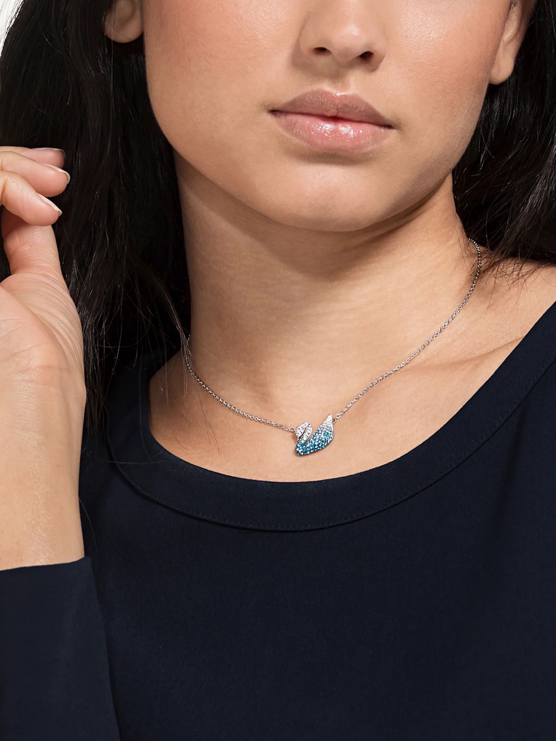 

SWAROVSKI Silver-Toned & Blue Rhodium-Plated Crystal Studded Pendant