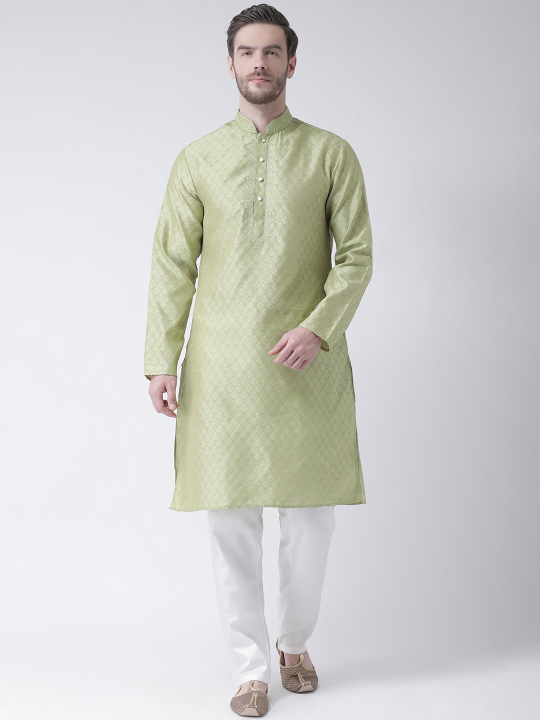 

SG LEMAN Men Sea Green & White Self Design Kurta with Pyjamas
