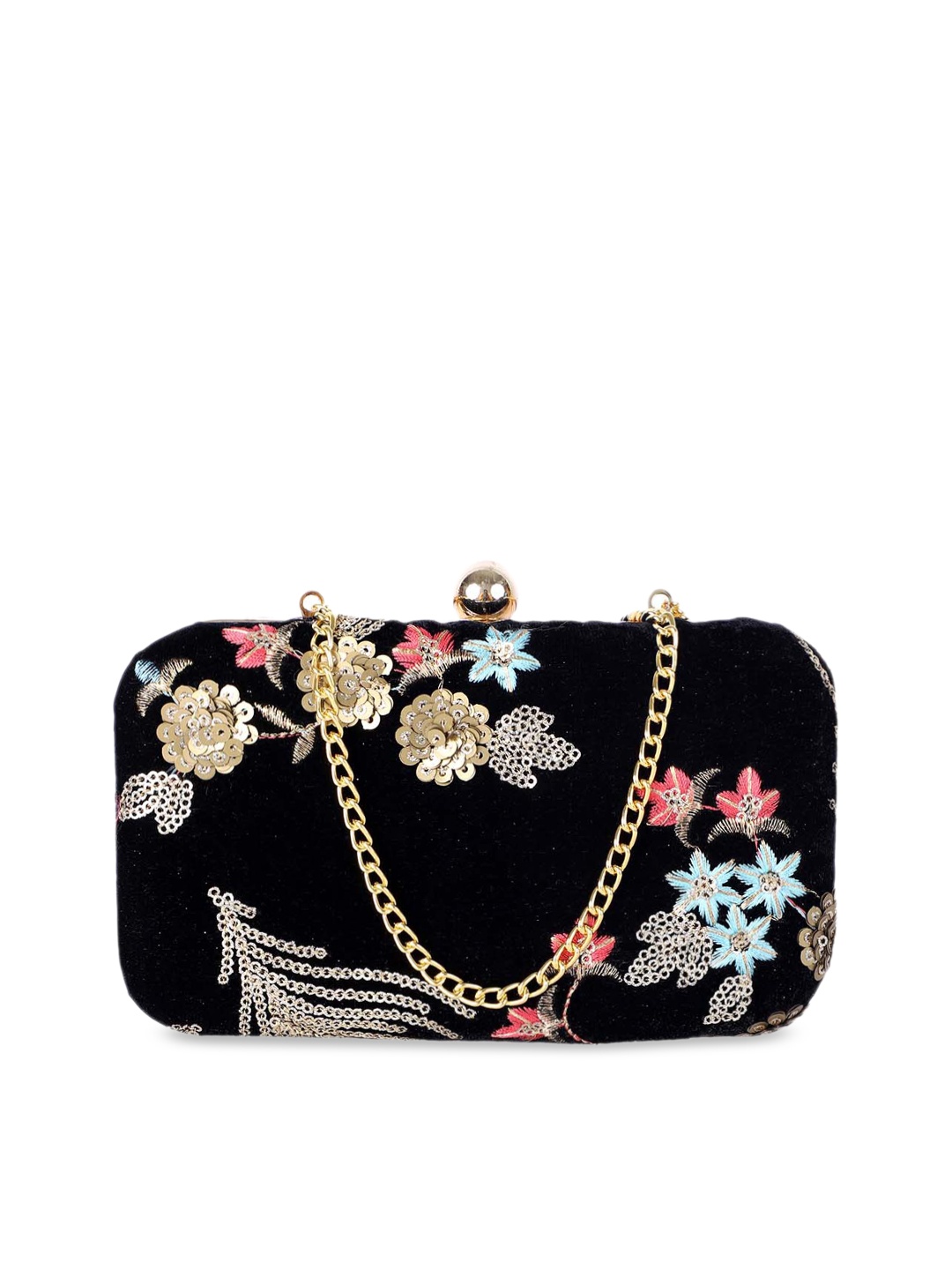 

REZZY Black & Gold-Toned Embellished Clutch