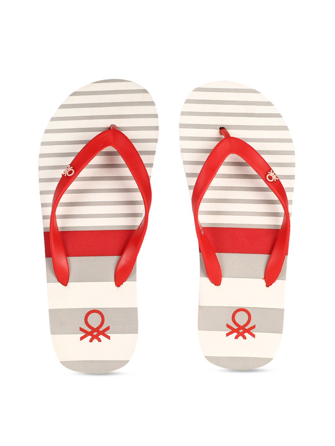 

United Colors of Benetton Men Grey & Red Striped Thong Flip-Flops