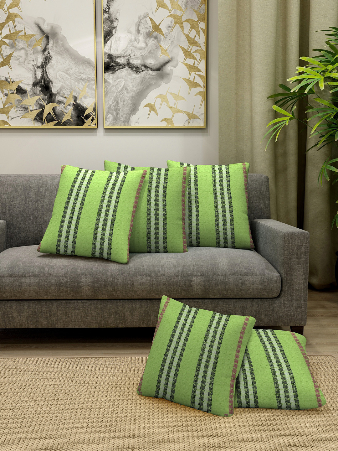 

KLOTTHE Green Set of 5 Striped Square Cushion Covers