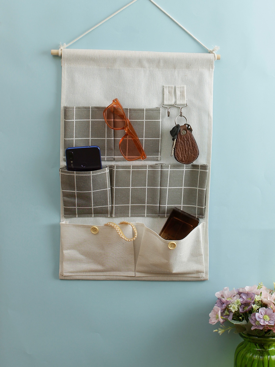 

Cortina White & Grey Striped Multi-Utility Wall Hanging Organiser