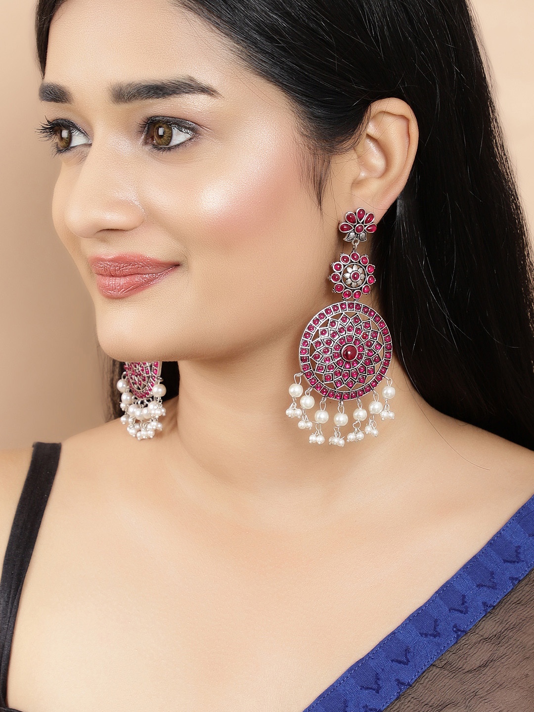 

Rubans Silver-Plated Oxidised Handcrafted Classic Drop Earrings