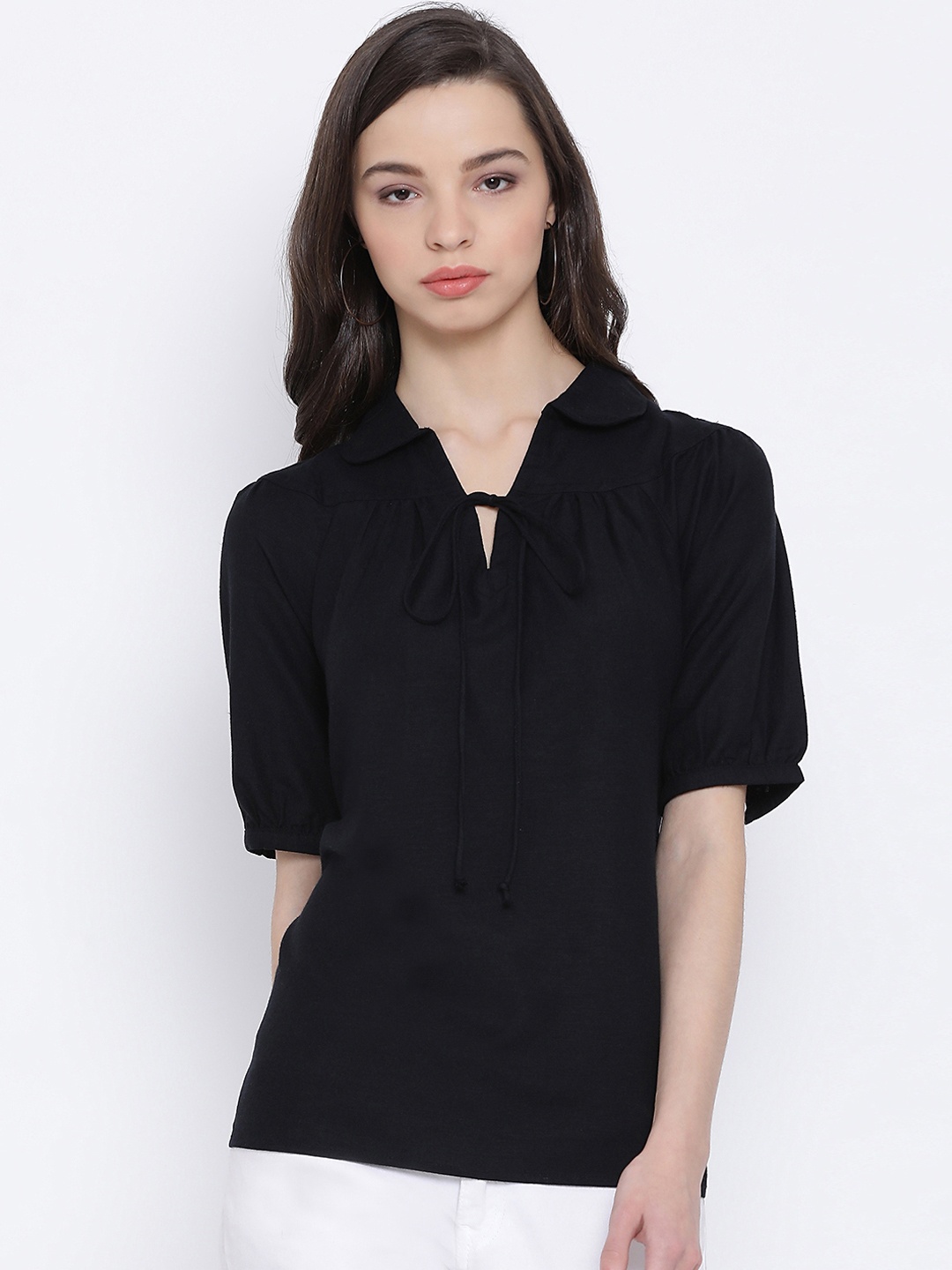 

Oxolloxo Women Black Solid Pure Cotton Top