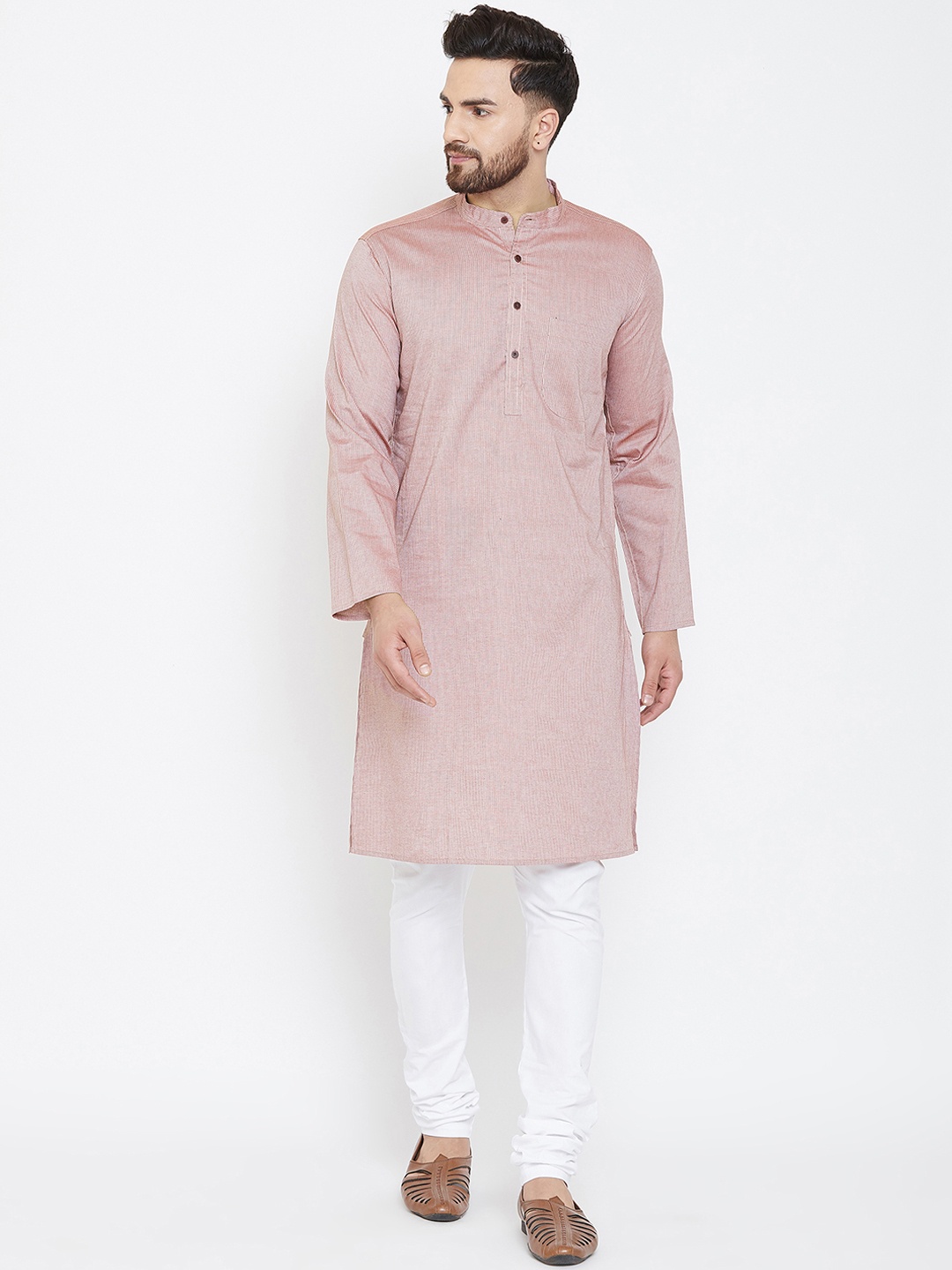 

even Men Mauve Striped Straight Kurta