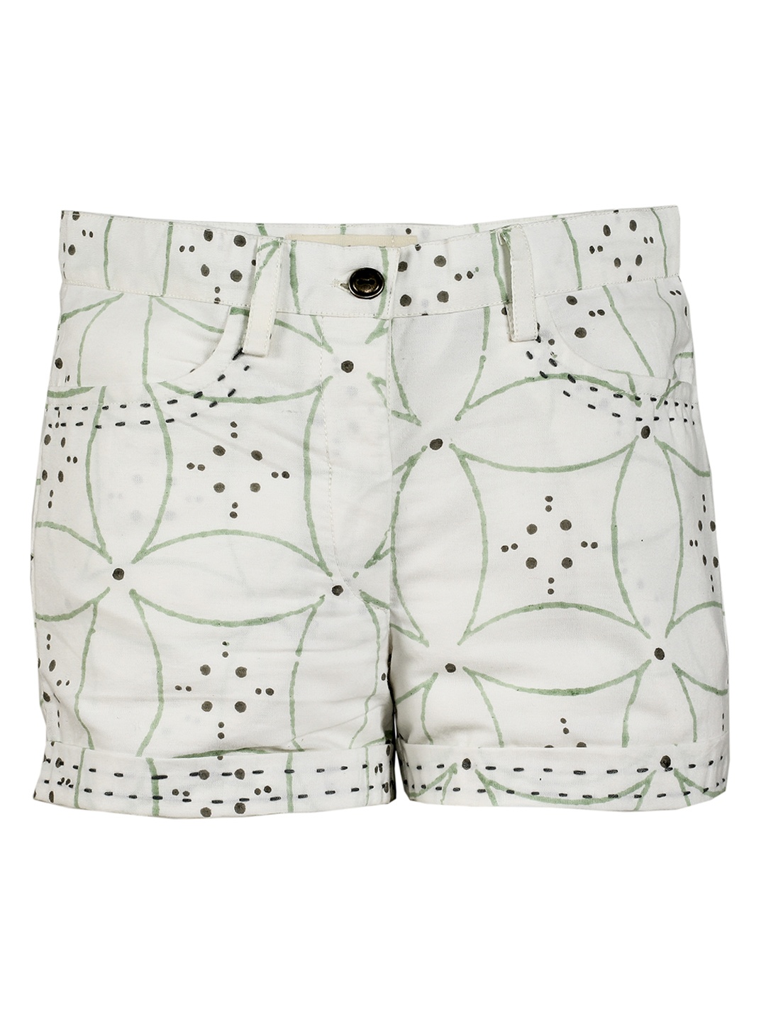 My Little Lambs Girls White Printed Regular Fit Regular Shorts
