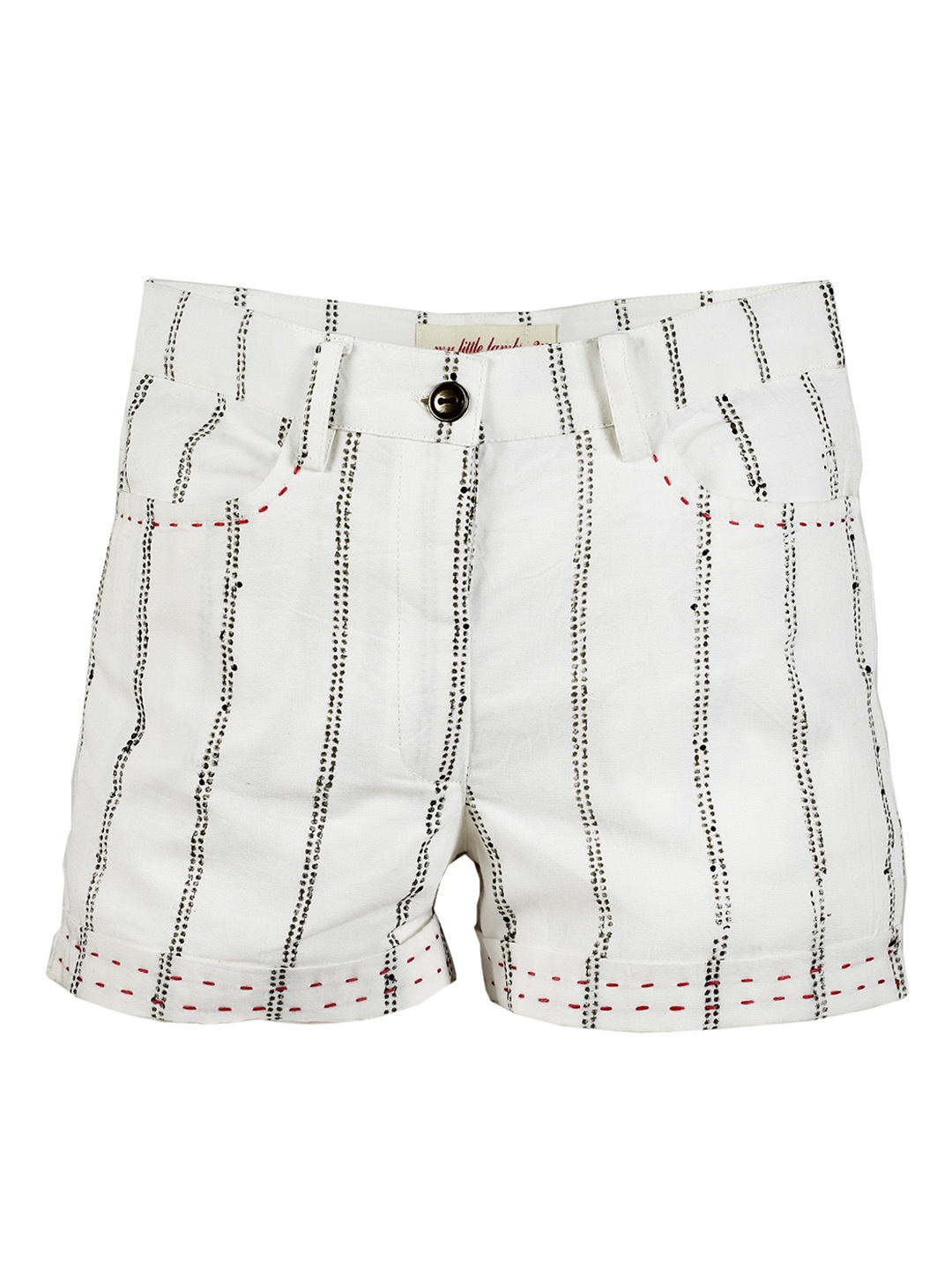 

My Little Lambs Girls White & Black Striped Regular Fit Regular Shorts