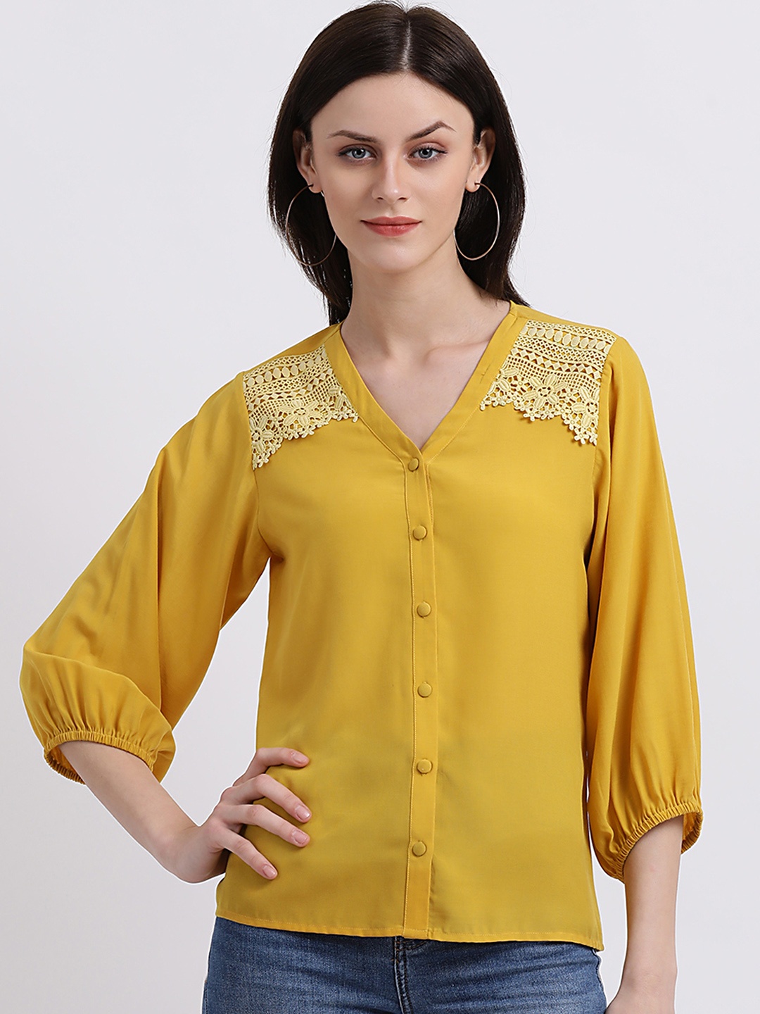 

Zink London Women Yellow Self Design Top