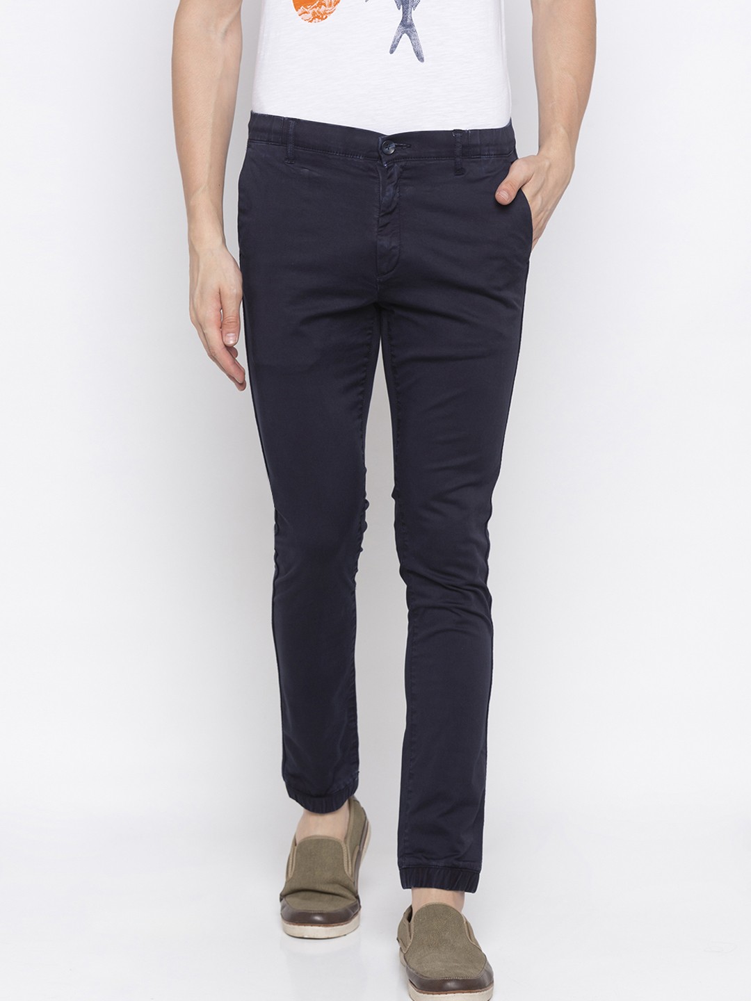 

SPYKAR Men Navy Blue Slim Fit Solid Regular Trousers