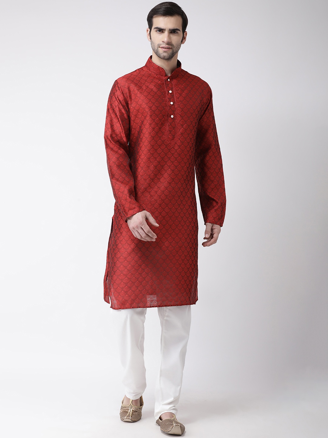 

SG LEMAN Men Maroon & White Self Design Kurta with Pyjamas