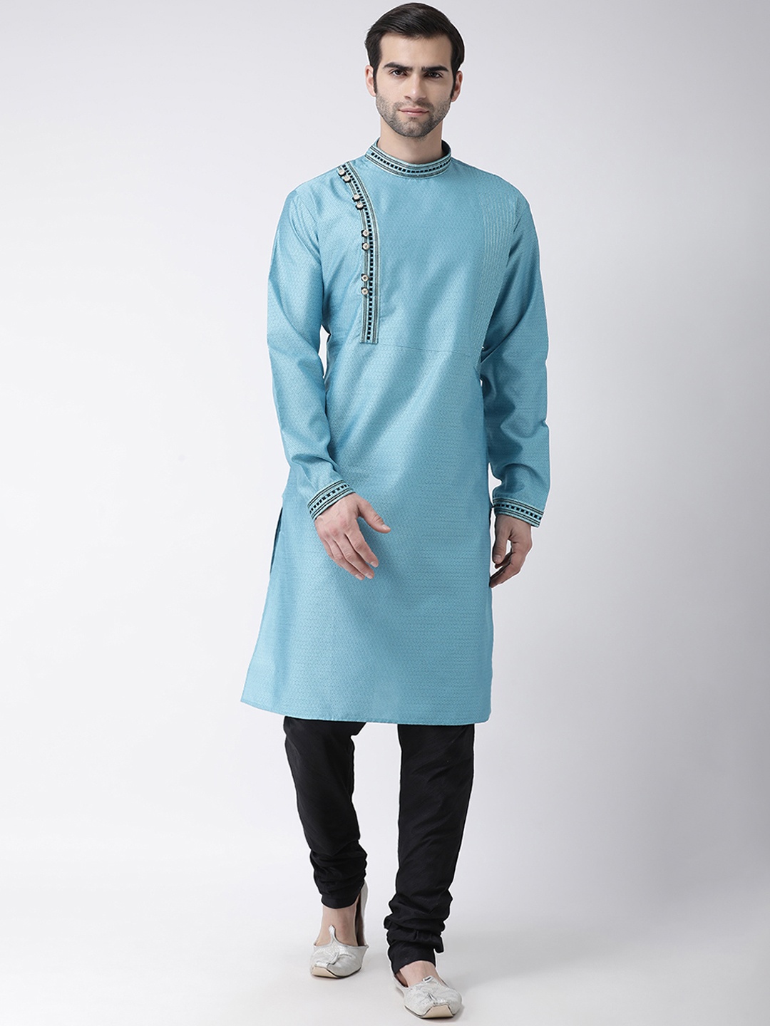

SG LEMAN Men Blue & Black Self Design Kurta with Churidar