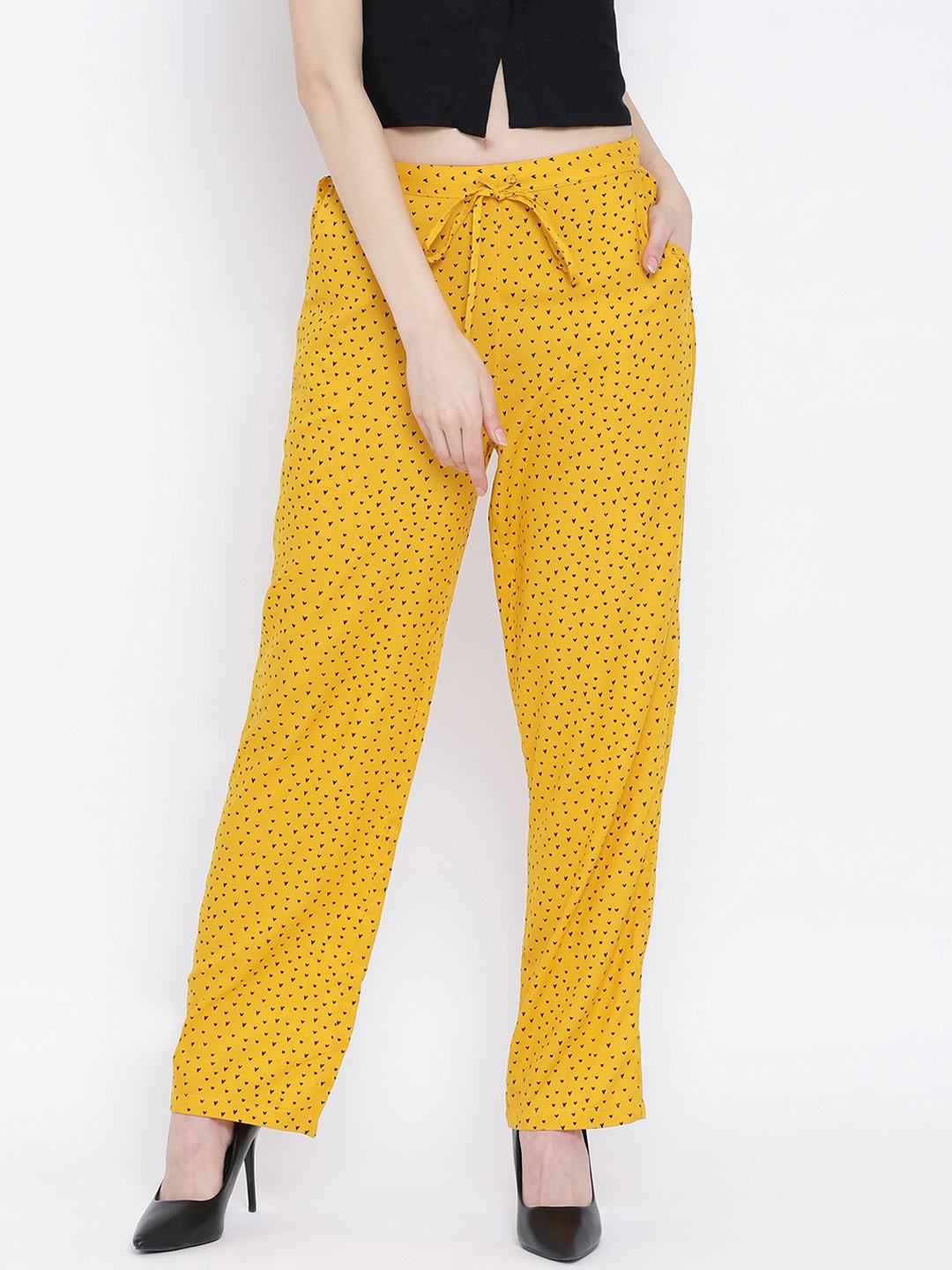 

Oxolloxo Women Yellow Regular Fit Printed Parallel Trousers