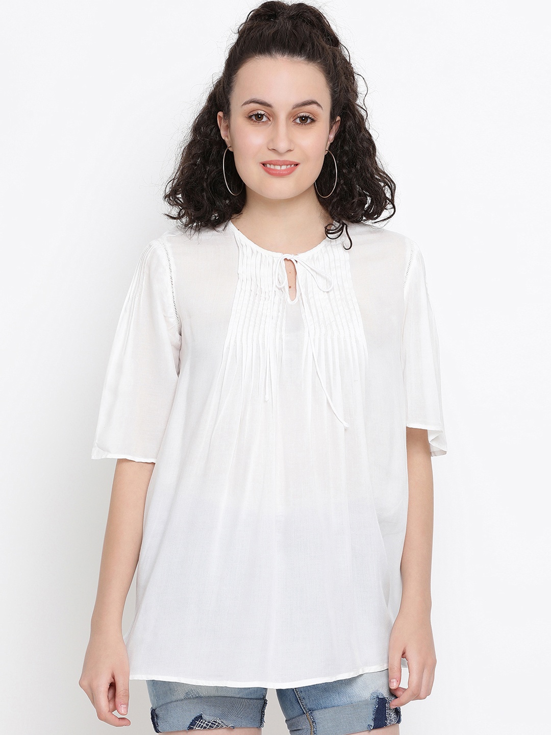 

Oxolloxo Women White Solid A-Line Pure Cotton Top