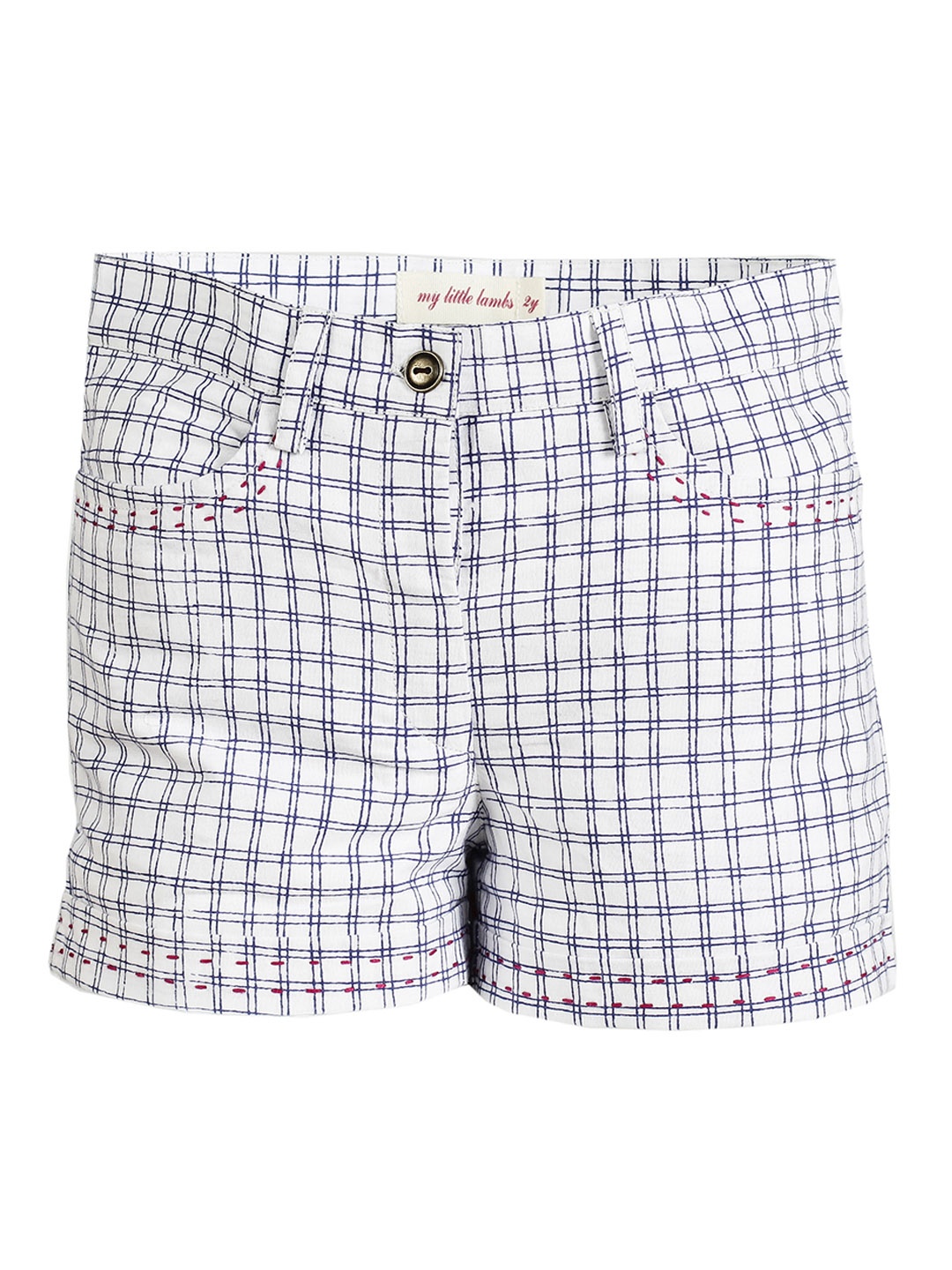 My Little Lambs Girls White Checked Regular Fit Regular Shorts