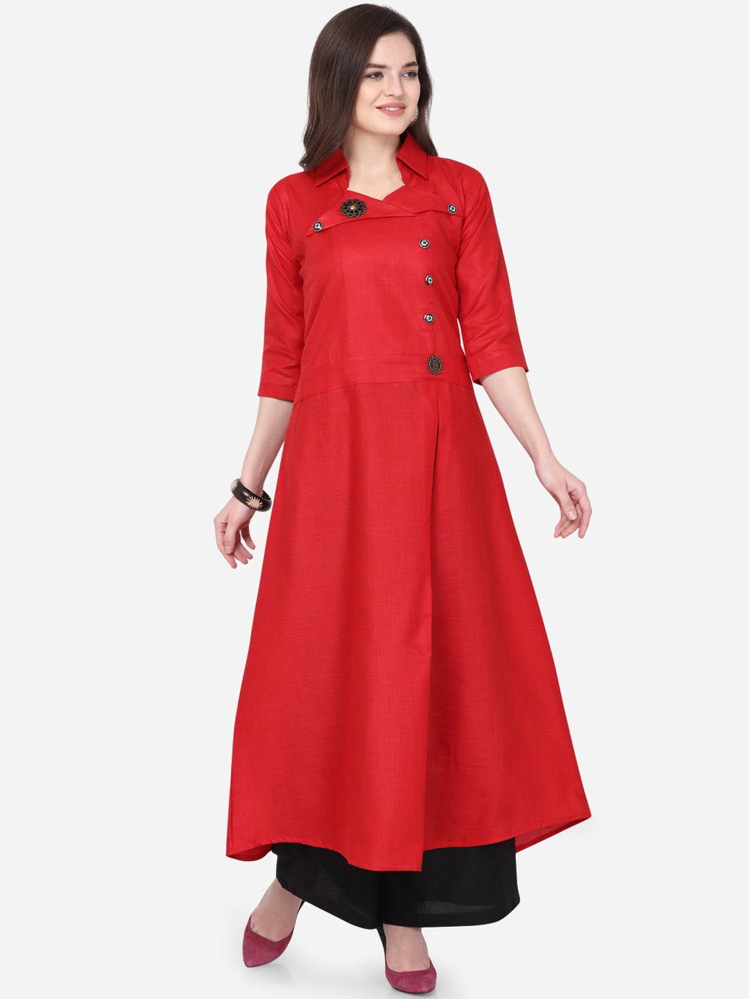 

Silk Bazar Women Red Solid A-Line Kurta
