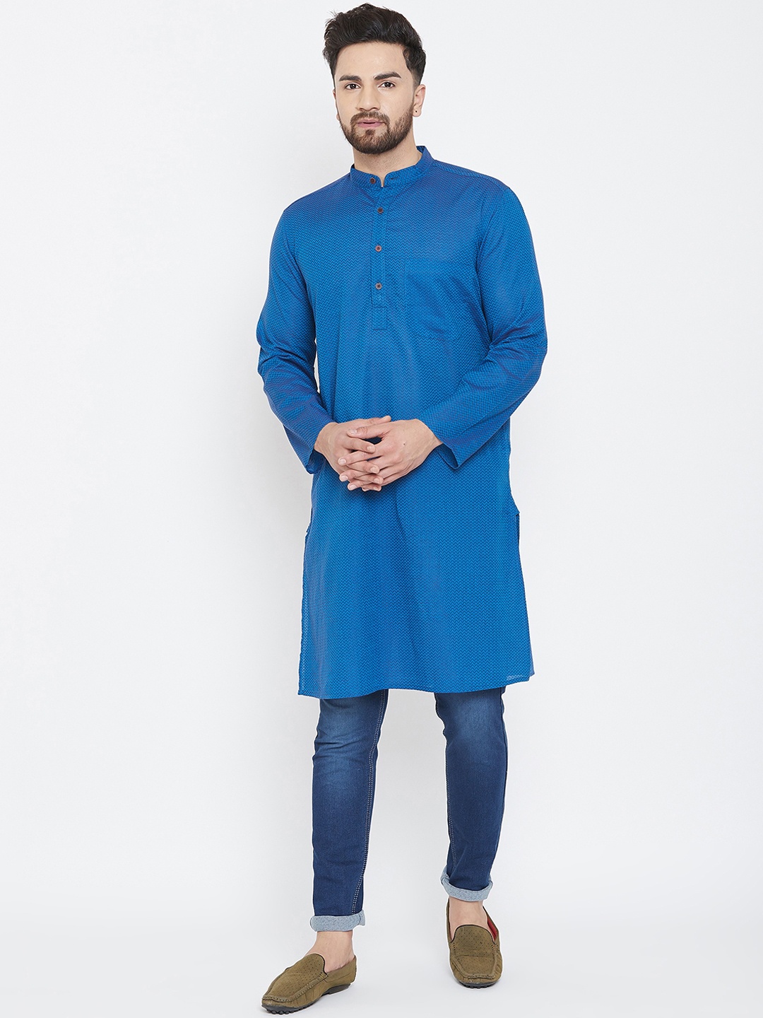 

even Men Blue Striped Straight Kurta