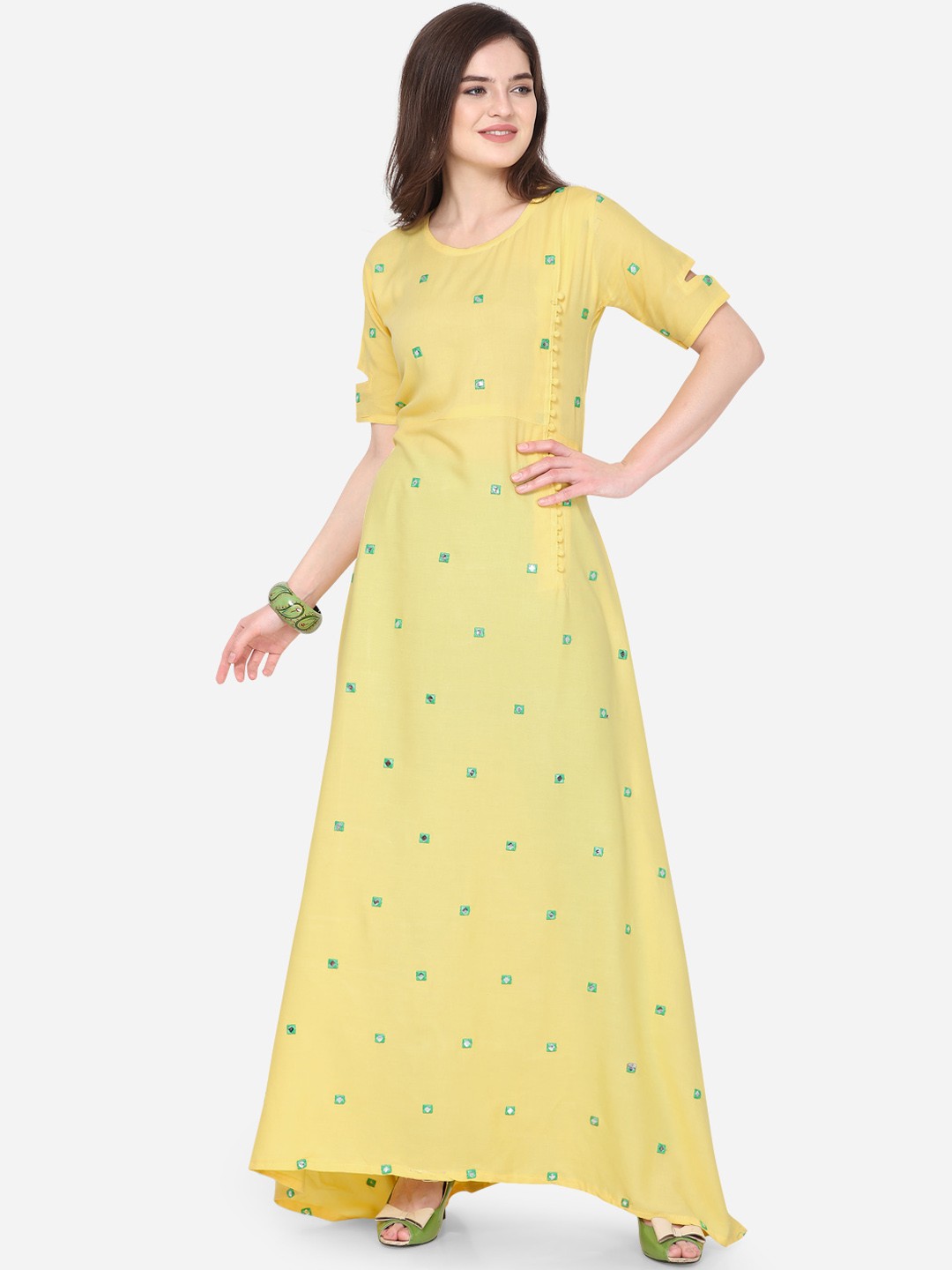 

Silk Bazar Women Yellow Embellished Maxi Dress