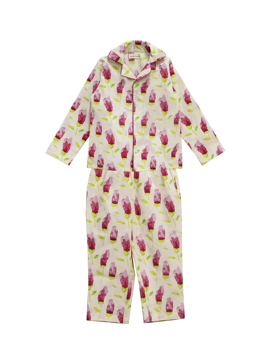 

My Little Lambs Boys Beige & Pink Printed Night suit