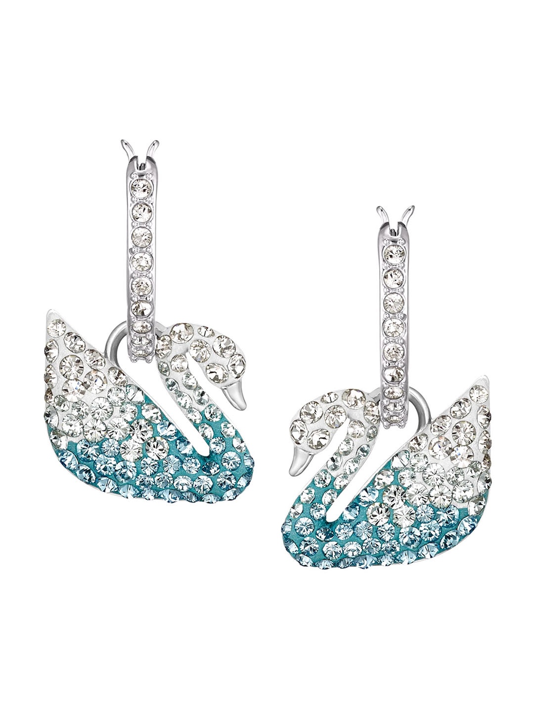 

SWAROVSKI Blue & White Rhodium-Plated Iconic Swan Hoop Earrings