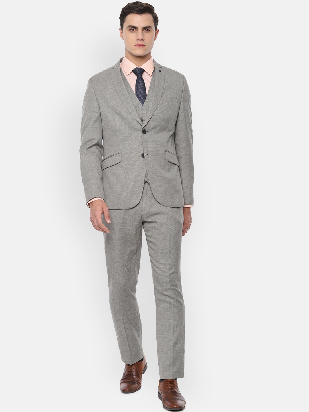 

V Dot Men Grey Self Design Slim-Fit Single-Breasted Formal Suit